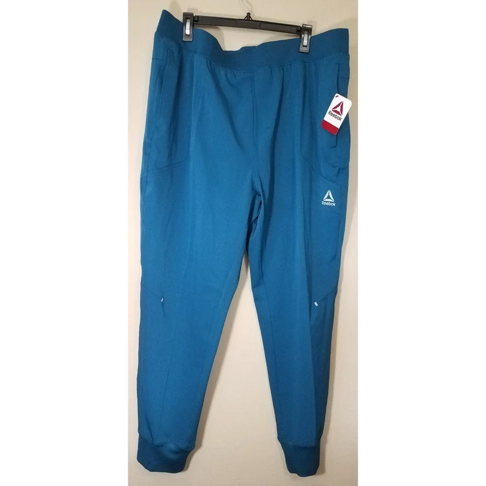Reebok Distance Woven Jogger Pants Men 2XL Athletic Blue Coral Teal‎ Pockets NEW